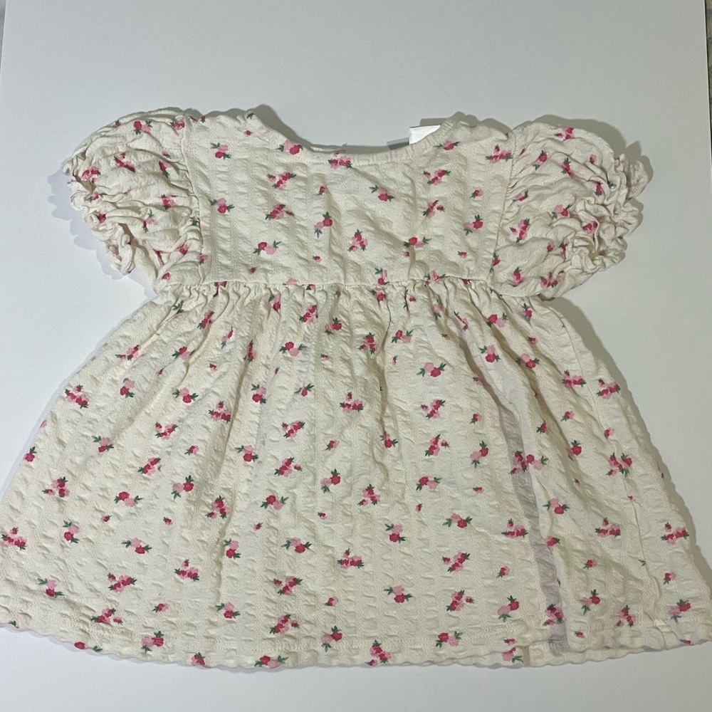 Zara Ecru Floral Puff Sleeve Textured Summer Dress, Toddler Girl Size 18-24M